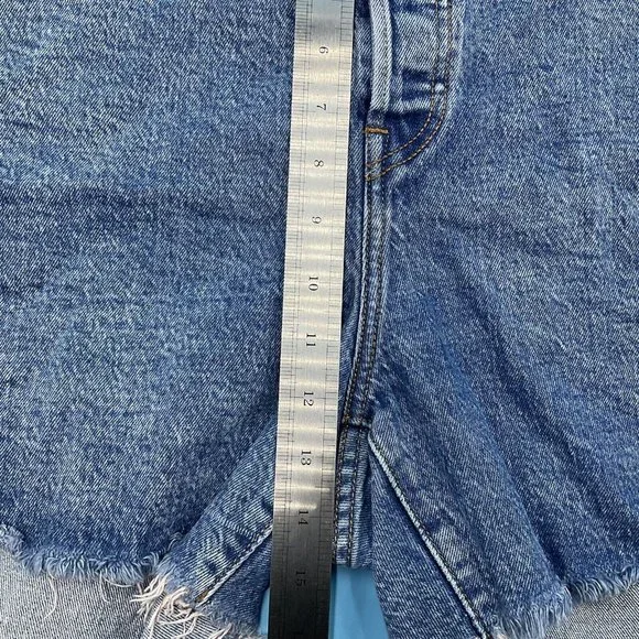Levis 501 Blue Denim Distressed Stretch Shorts Button Fly Summer Casual W40 - Picture 6 of 12